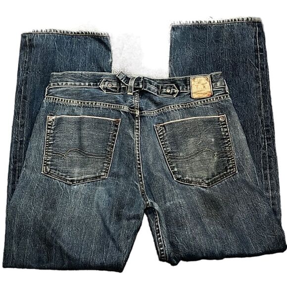 RARE SELVEDGE LUCKY BRAND VINTAGE CUFFED RED EDGE JEAN BACK CINCH USA MADE 33x32 - Picture 2 of 14